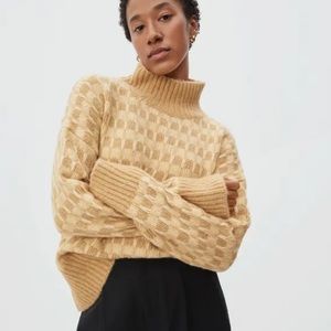 Everlane The Cloud Checkered Turtleneck in Golden Oak / Wheat Size XS